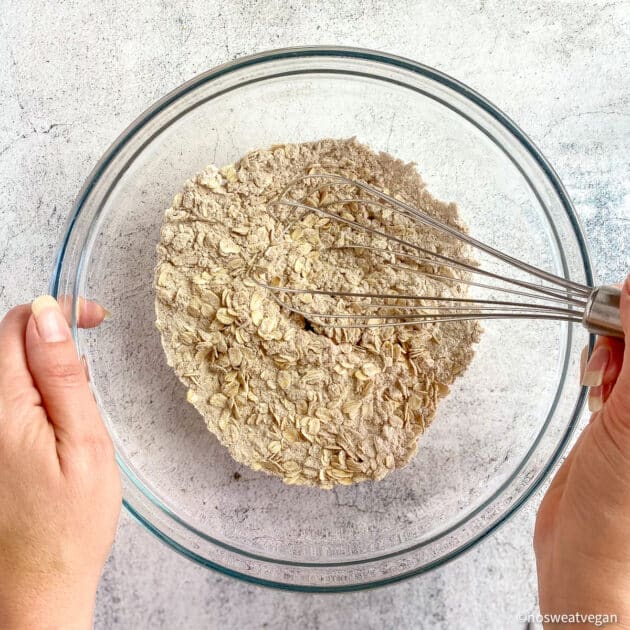 Dry ingredients for vegan oatmeal cookies.