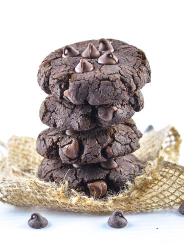Chickpea chocolate cookies in a stack.