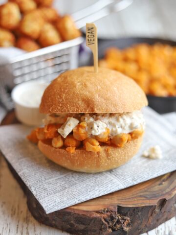 Buffalo chickpea sandwich on board.