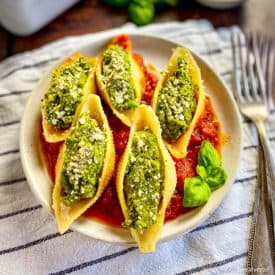 Best vegan stuffed shells on a plate.