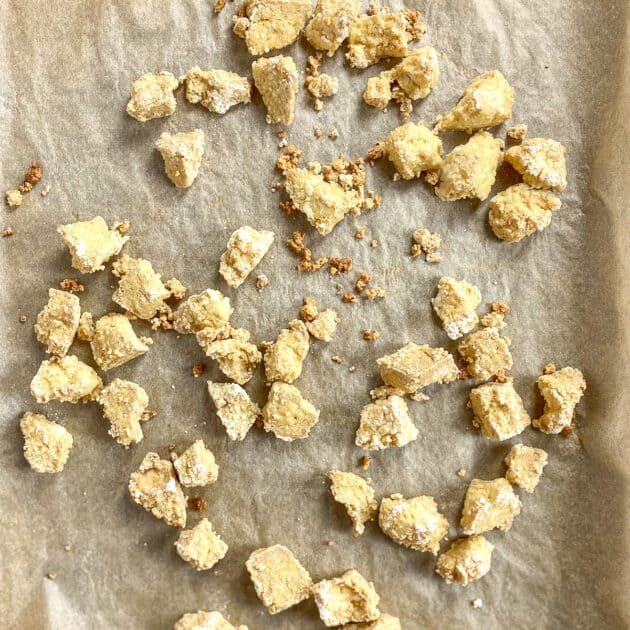 Baked tofu on baking sheet.
