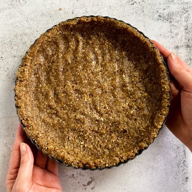 Vegan tart crust before baking.
