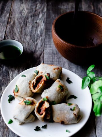 Air fryer vegan pizza rolls.