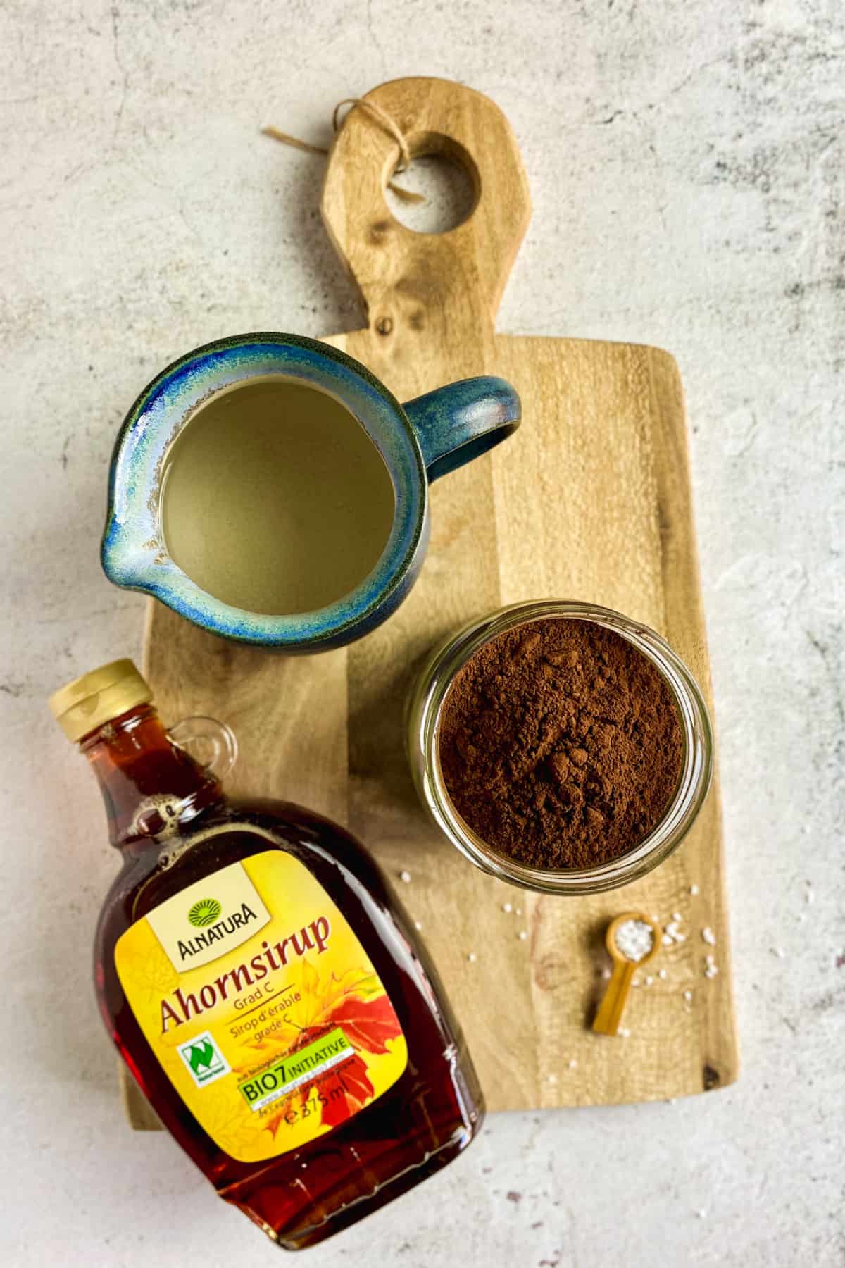 Ingredients to make vegan chocolate sauce.
