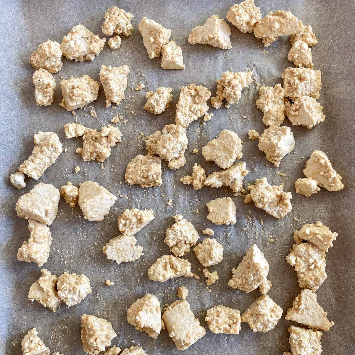 Tofu on baking sheet.