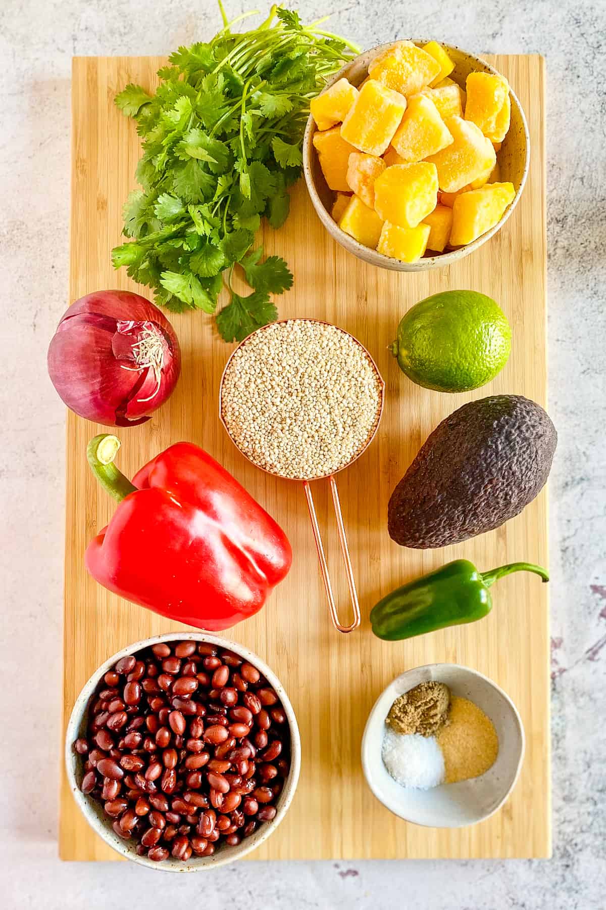 Zesty quinoa salad ingredients.