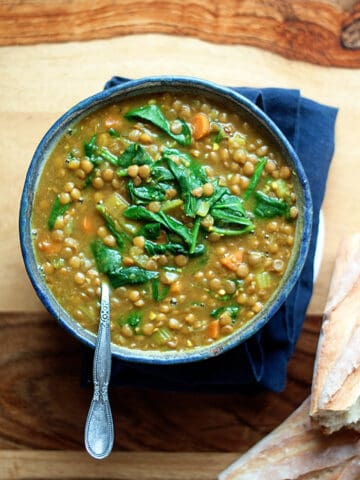 Instant pot lentil and spinach soup.