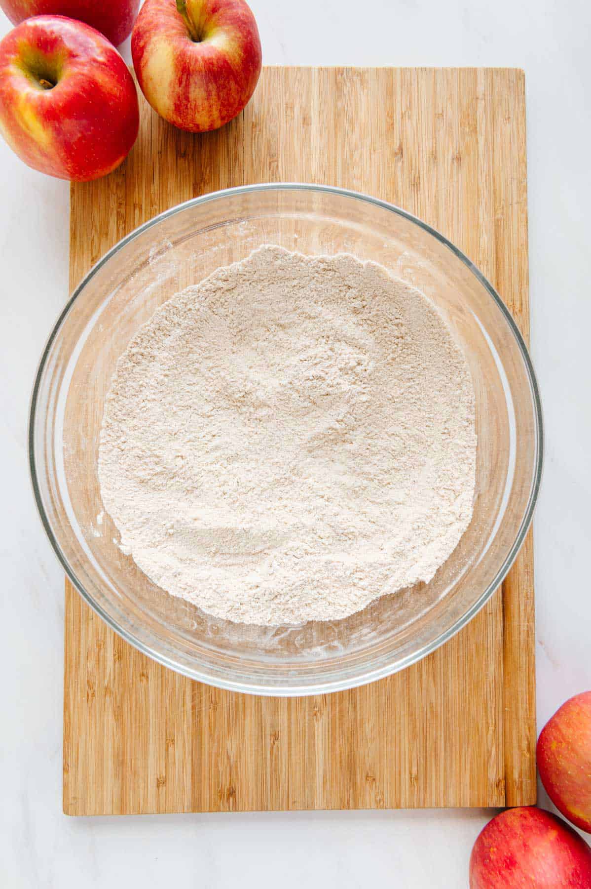 Muffin dry ingredients in a bowl.