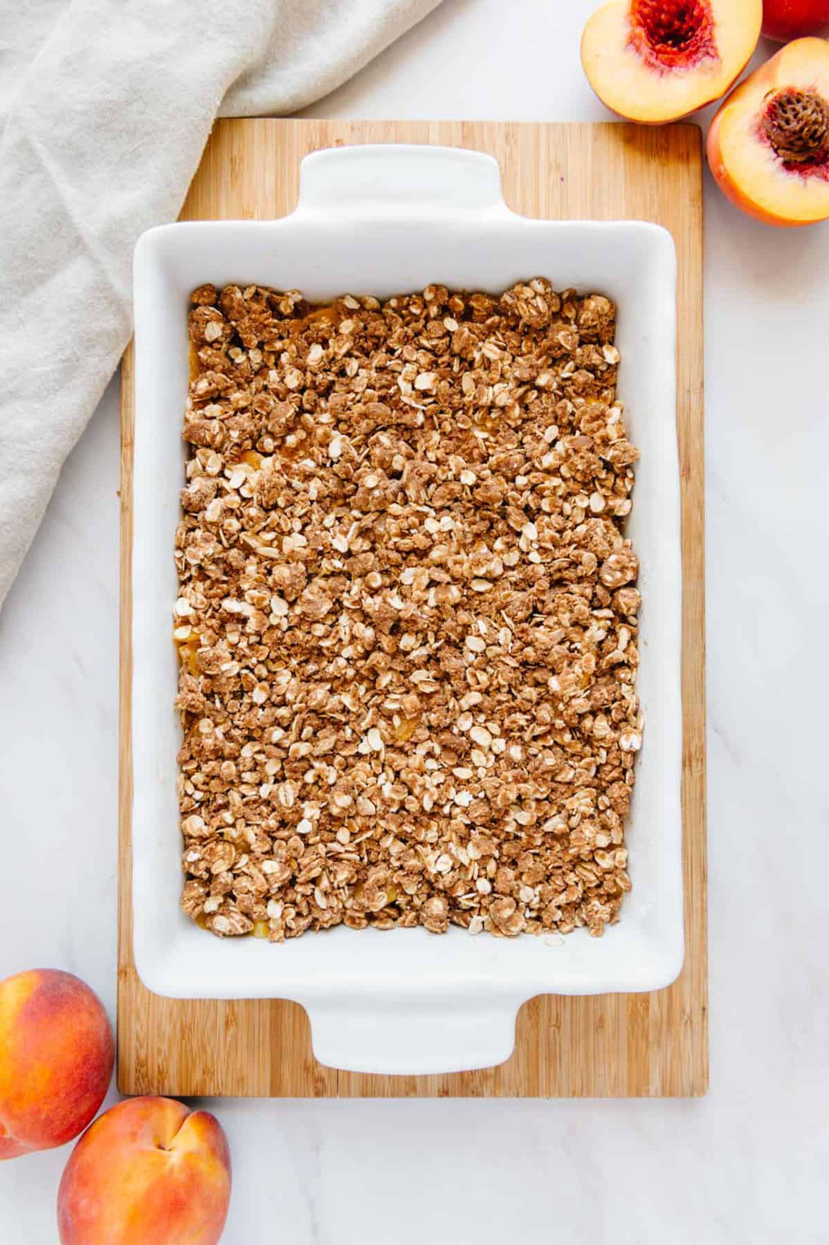 Vegan peach crisp before the bake.
