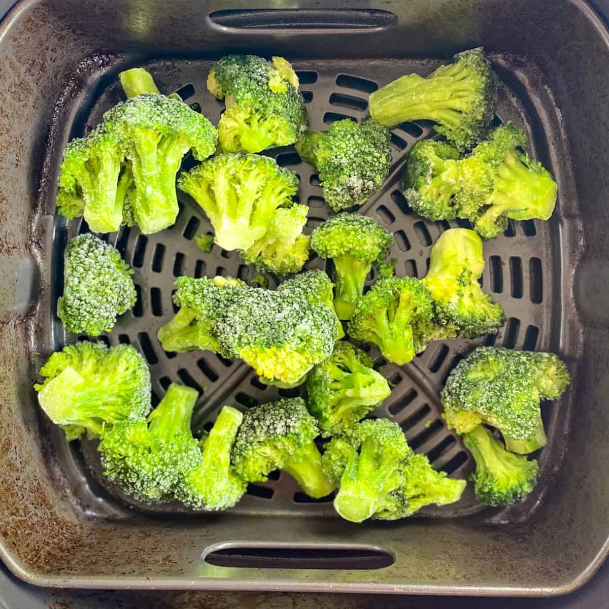 Frozen broccoli in the air fryer.