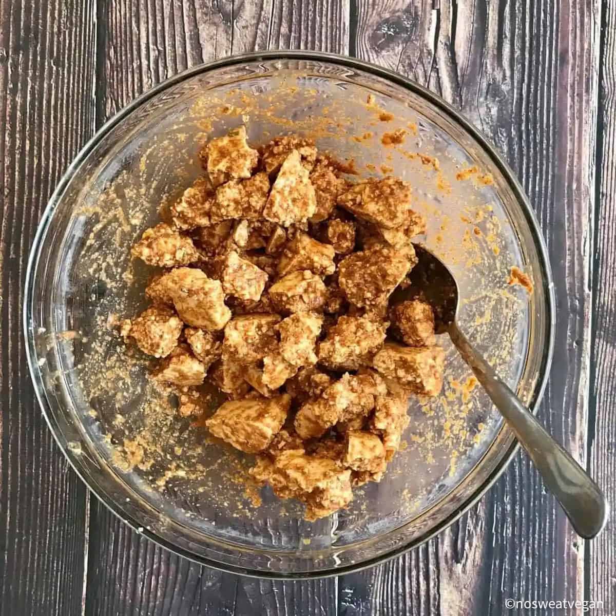 Tofu chunks mixed with paste.