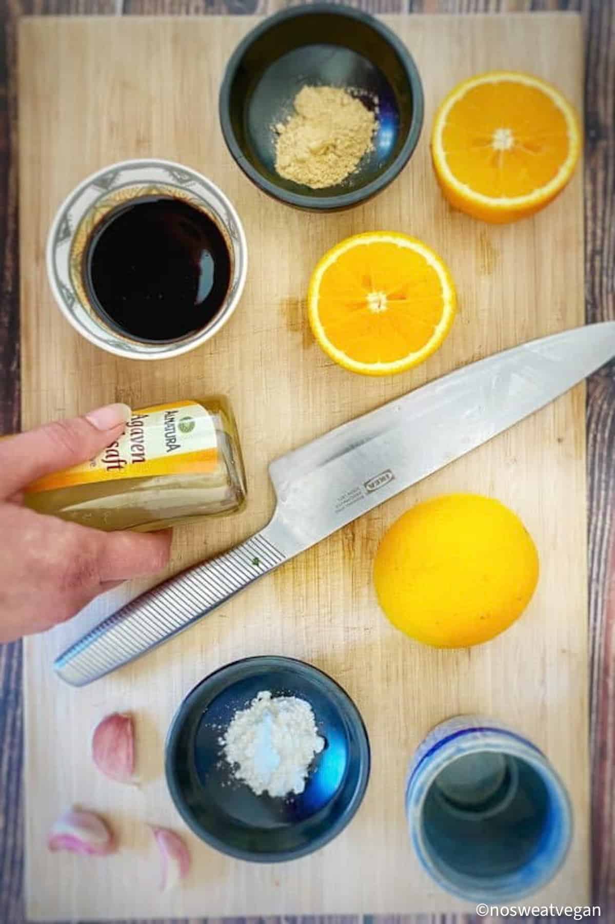 Ingredients for the orange tofu sauce.