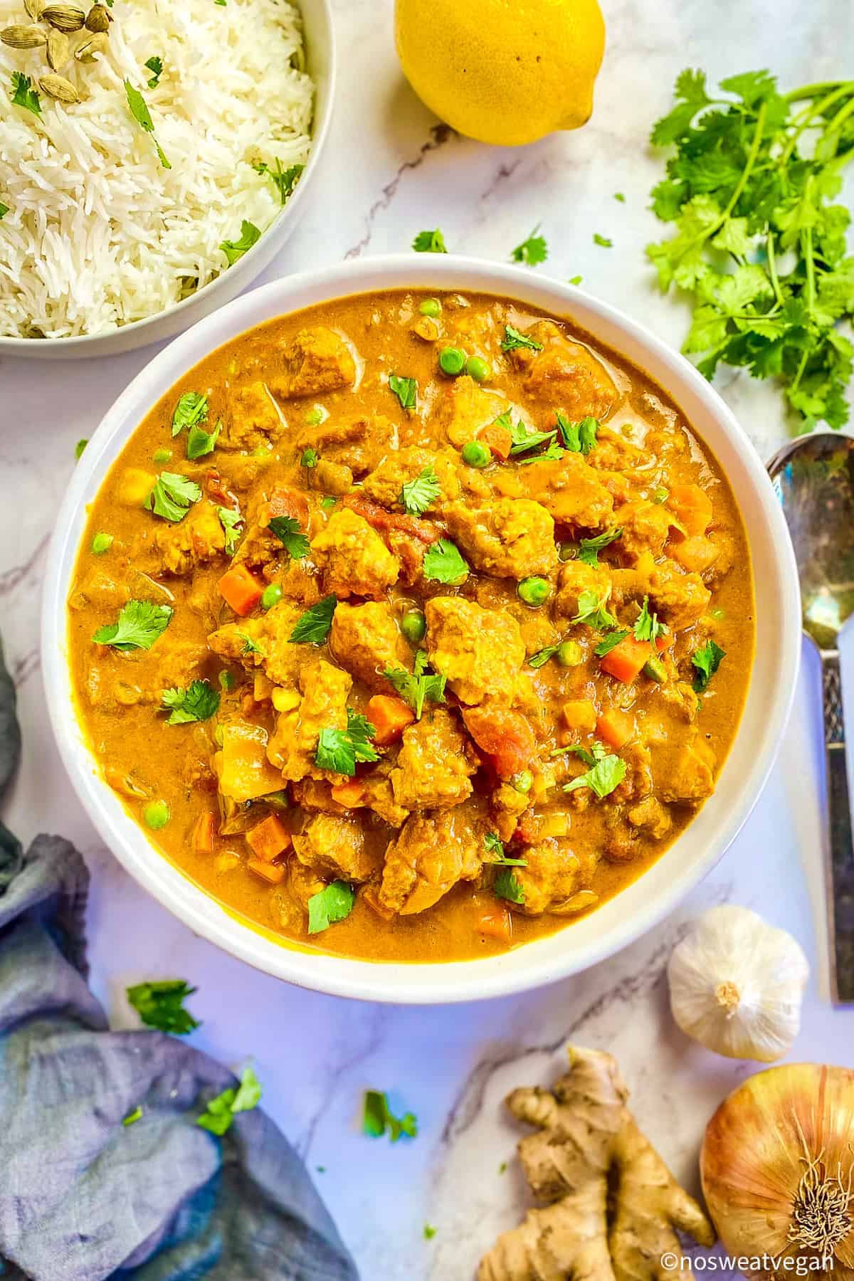 Tofu curry in a bowl.