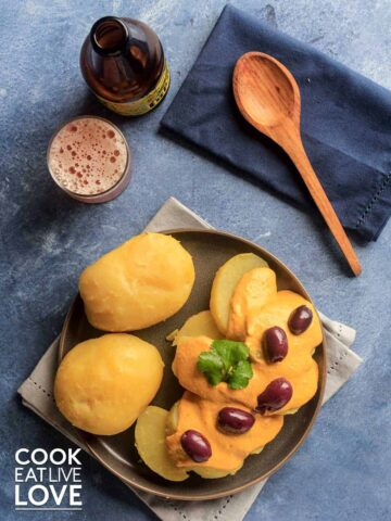 Potatoes with Peruvian huancaina sauce.