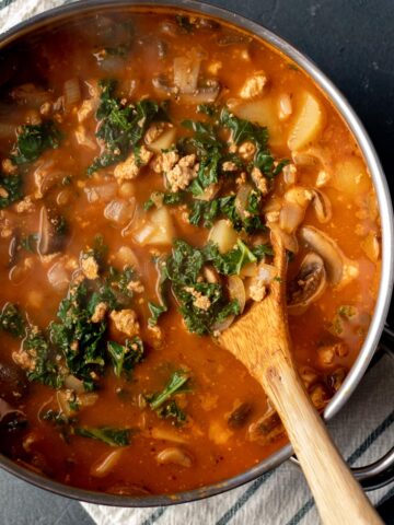 Large pot of vegan chorizo potato soup.