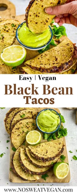 Vegan black bean tacos pin.