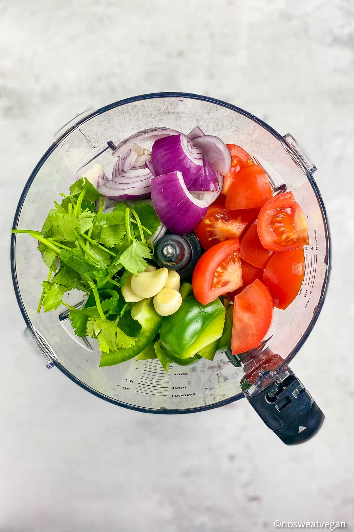 Sofritas ingredients in food processor.