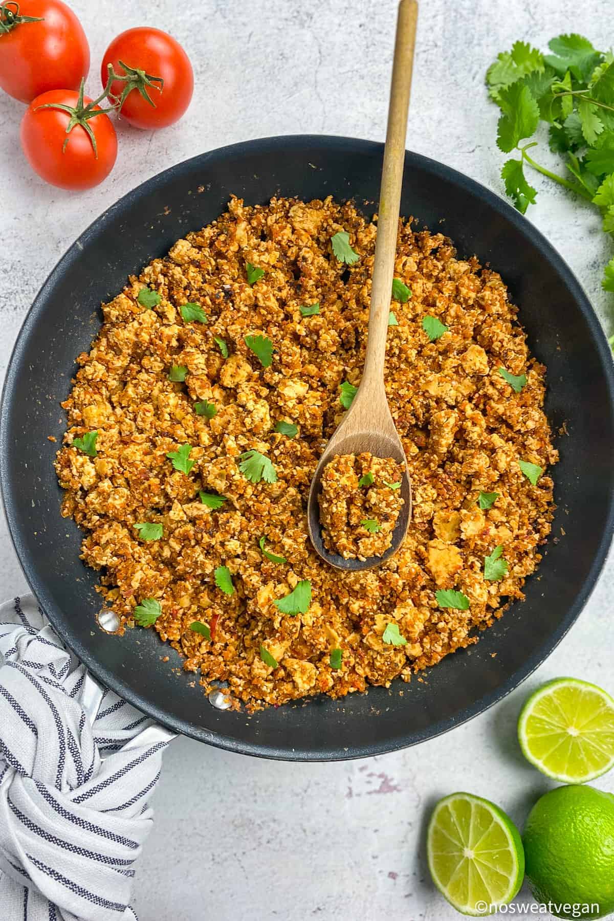 Sofritas cooked in a skillet.