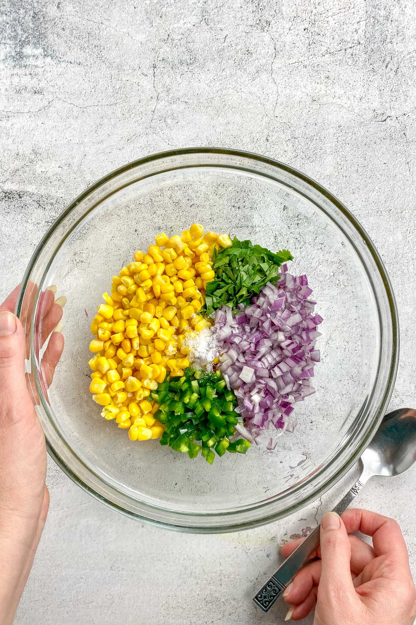 Chipotle corn salsa ingredients in a bowl.