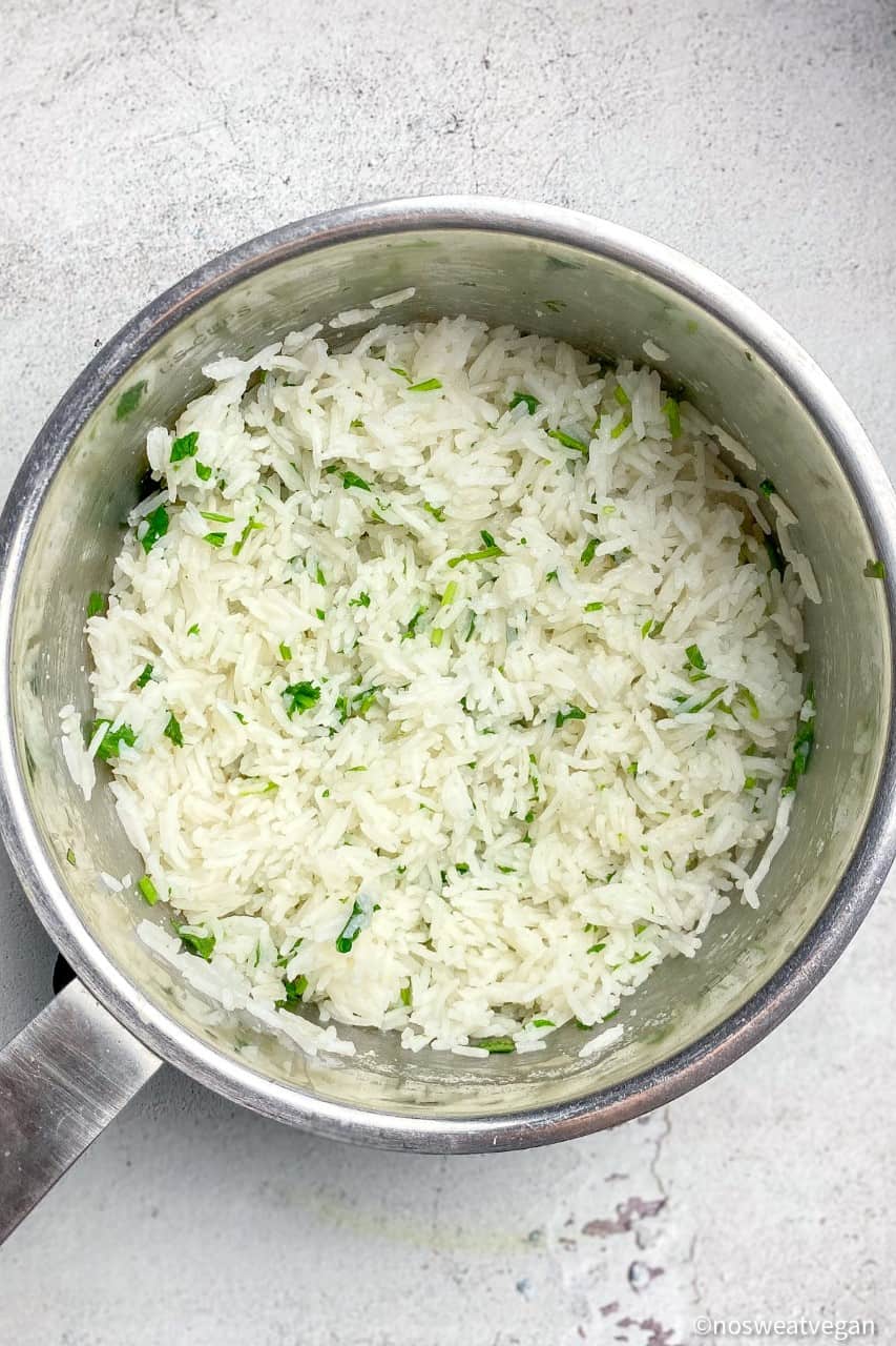 Chipotle-style cilantro lime rice in a pot.