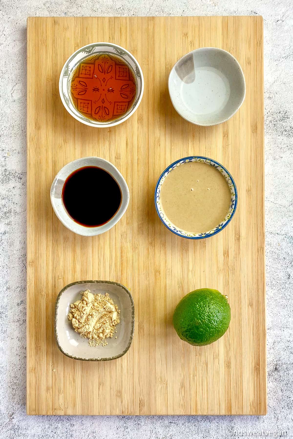 Tahini ginger dressing ingredients.