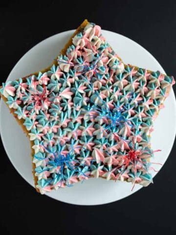 Vegan July 4th cake shaped like a star.