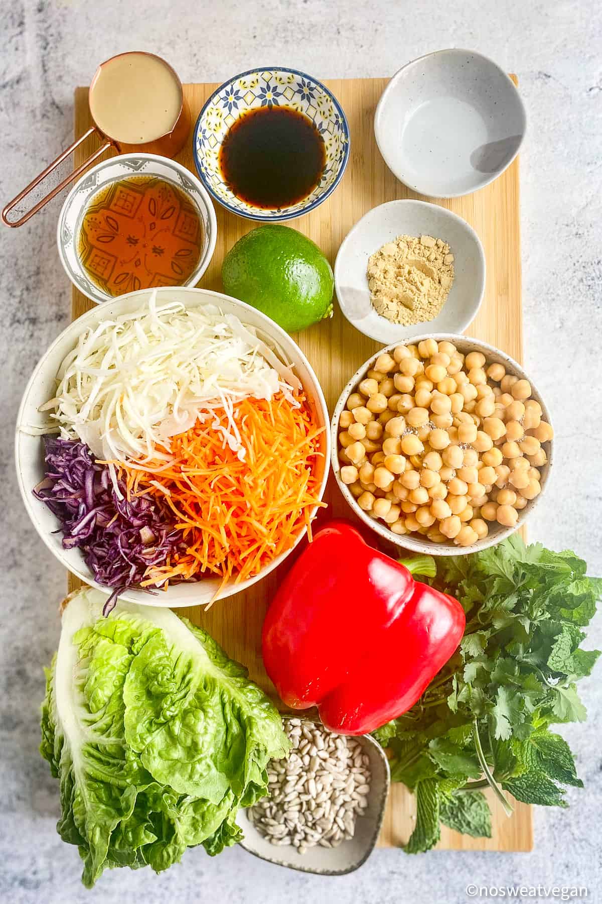 Ingredients for rainbow chickpea salad.