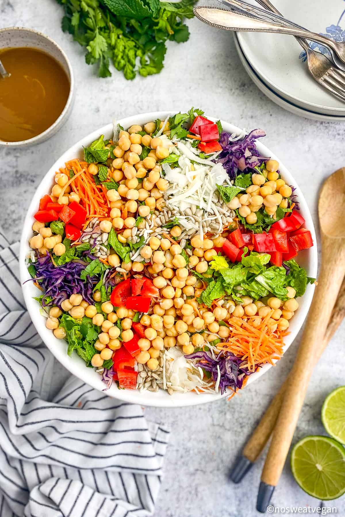 Rainbow chickpea salad in a bowl.