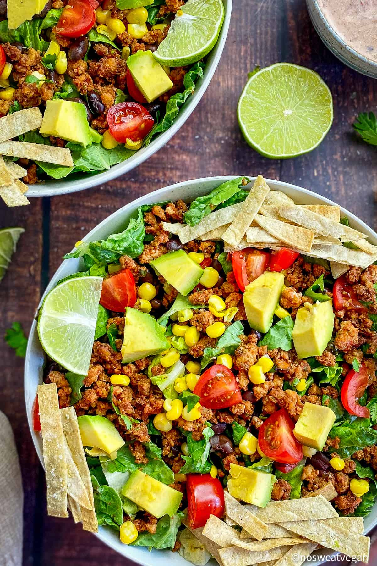 Bowl of vegan taco salad.