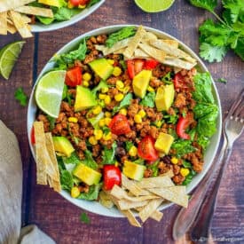 Closeup of vegan taco salad.