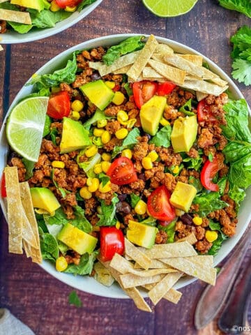 Closeup of vegan taco salad.