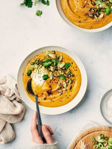Curried pumpkin lentil soup.