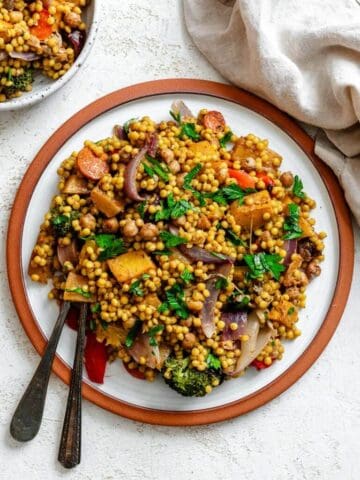 Roasted pumpkin and couscous salad in a bowl.