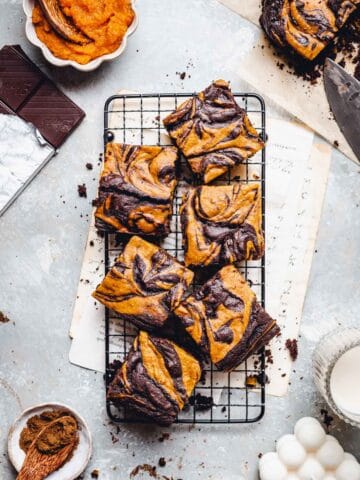 Vegan pumpkin swirl brownies.