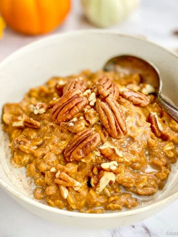 Vegan pumpkin oatmeal in a bowl.