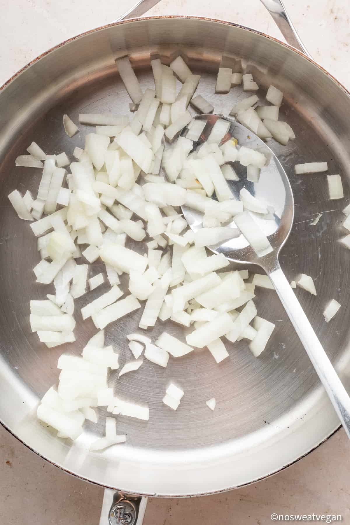 Onions in a skillet.