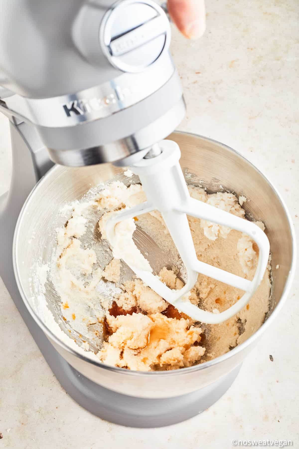 Mixing vegan snickerdoodle cookie dough.
