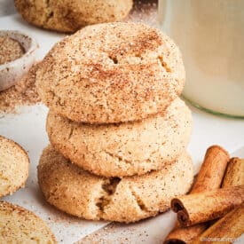 Vegan snickerdoodles stacked.