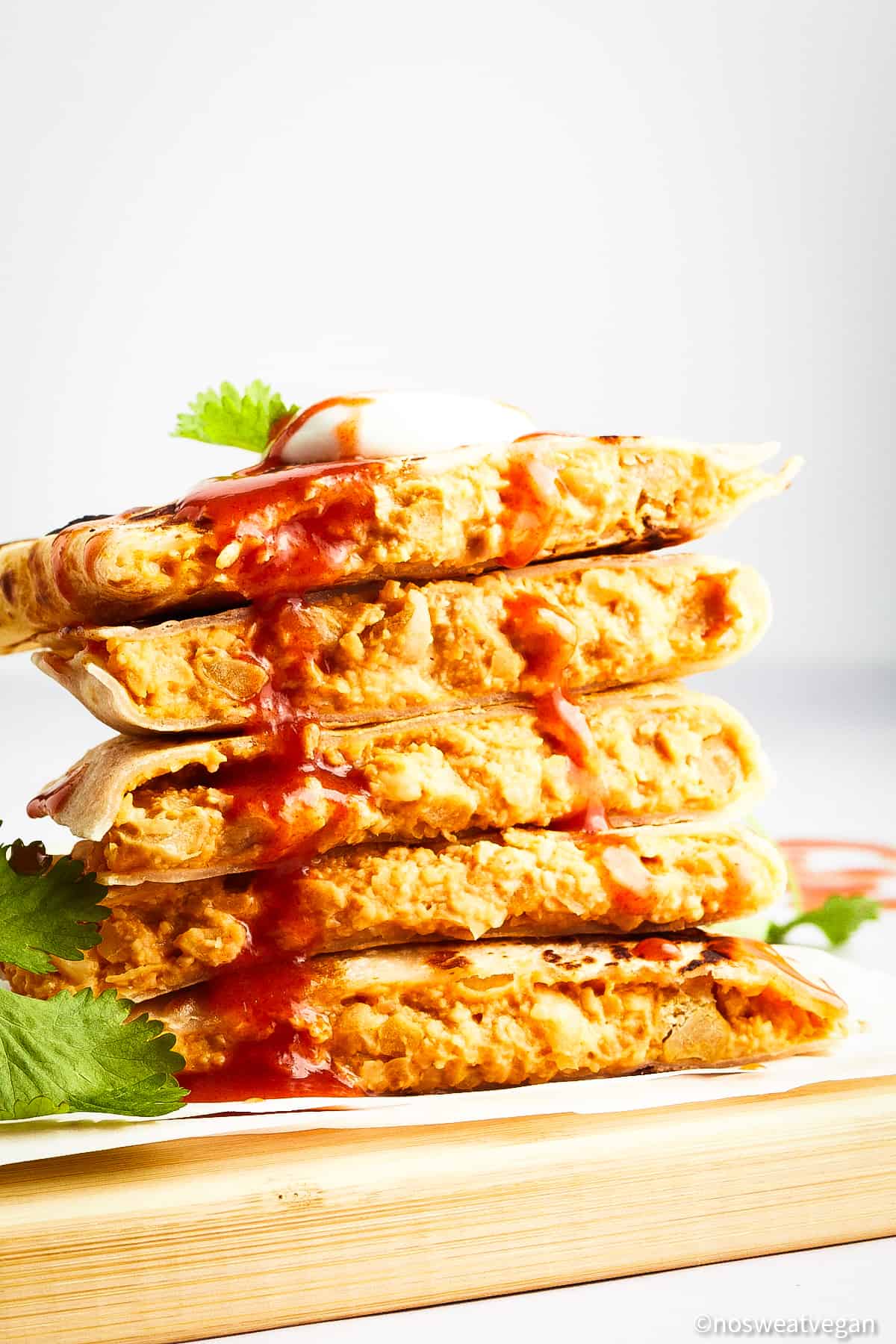 Stack of buffalo chickpea quesadillas.
