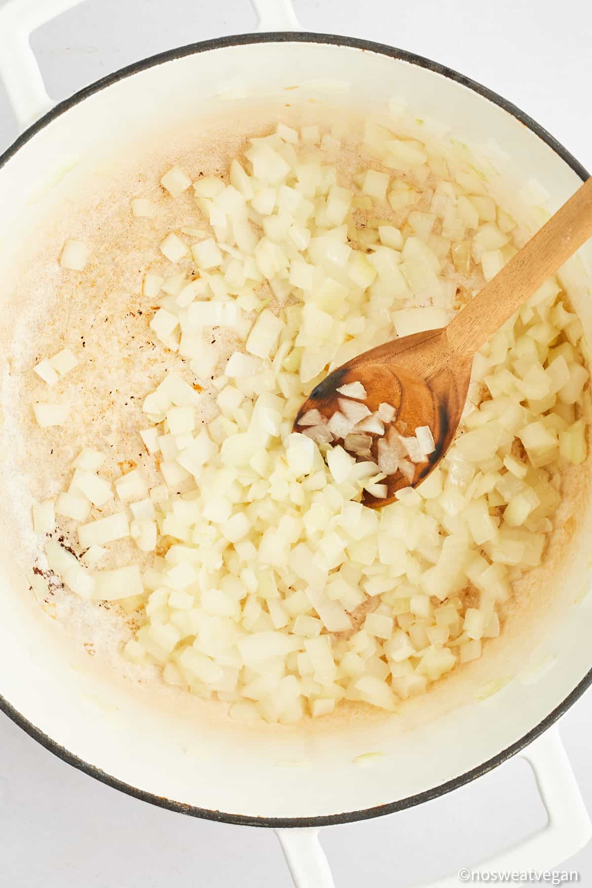 Diced onions in a pot.
