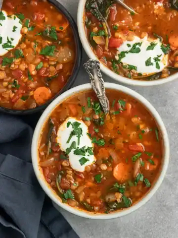 Lentil soup in a bowl.