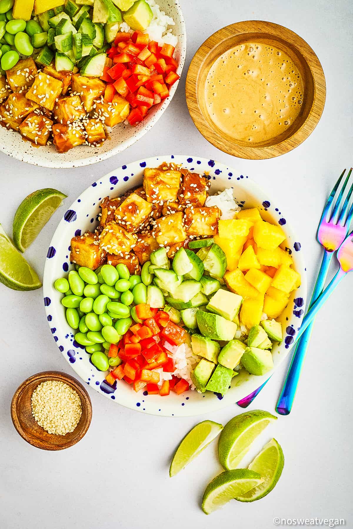 Two vegan poke bowls.