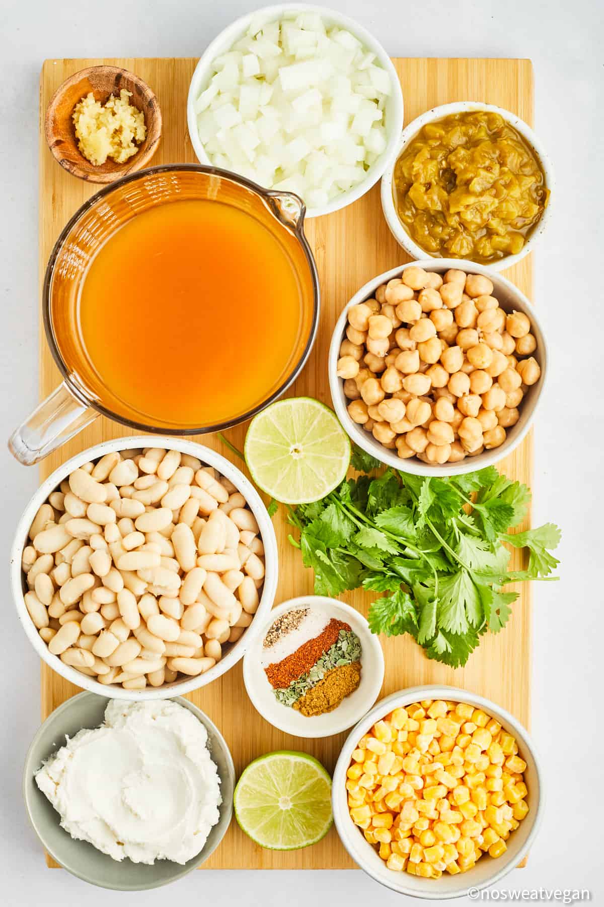 Ingredients to make vegan white bean chili.