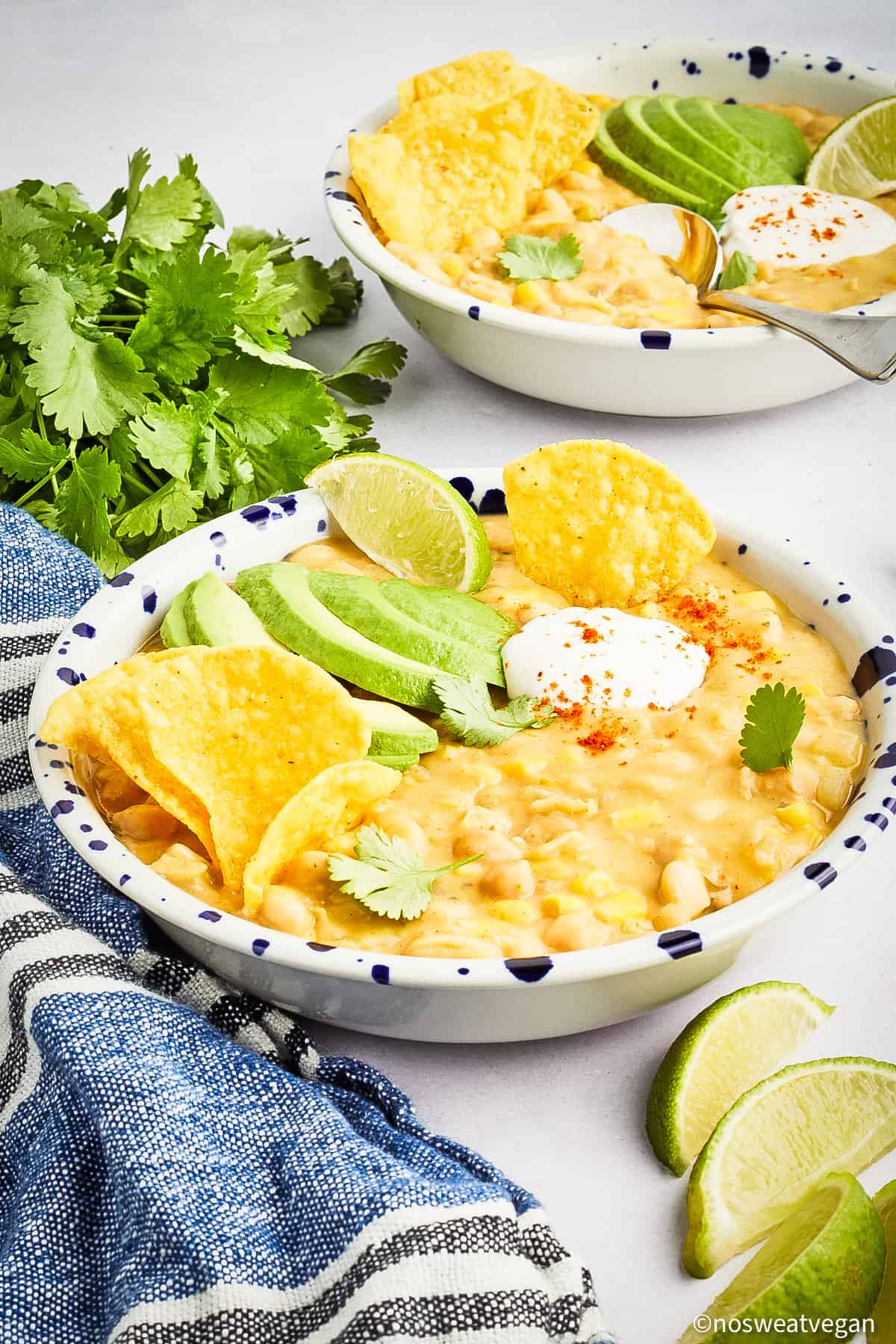 Two bowls of vegan white bean chili.