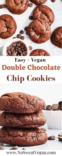 Vegan double chocolate chip cookies pin.