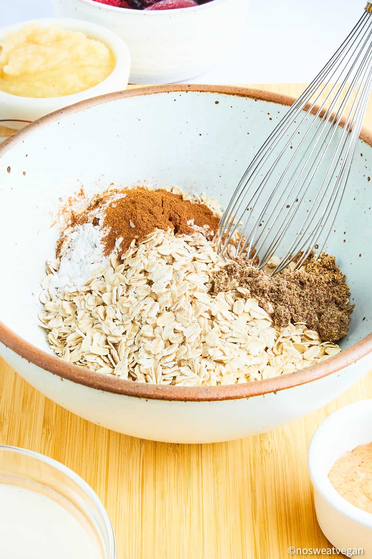 Dry ingredients added to the oatmeal.