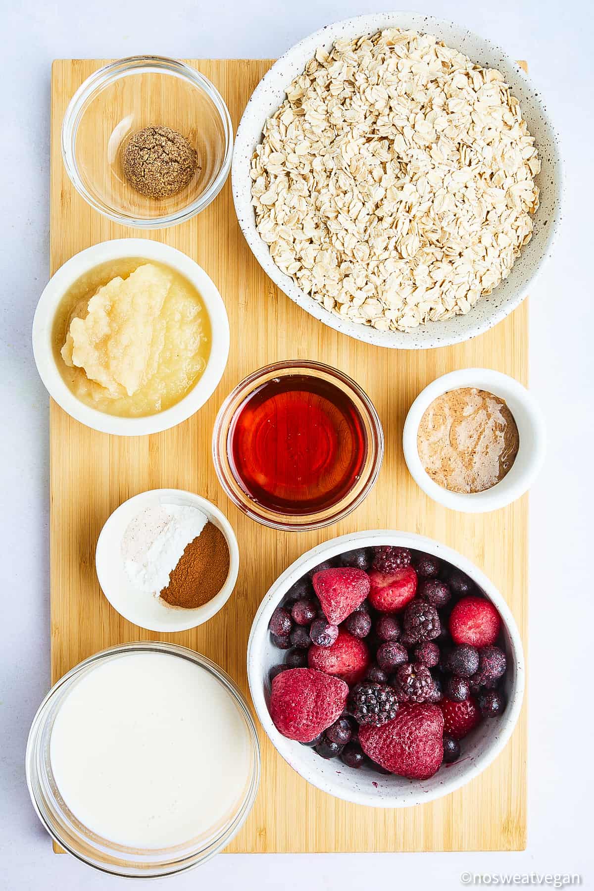 Vegan baked oatmeal ingredients.