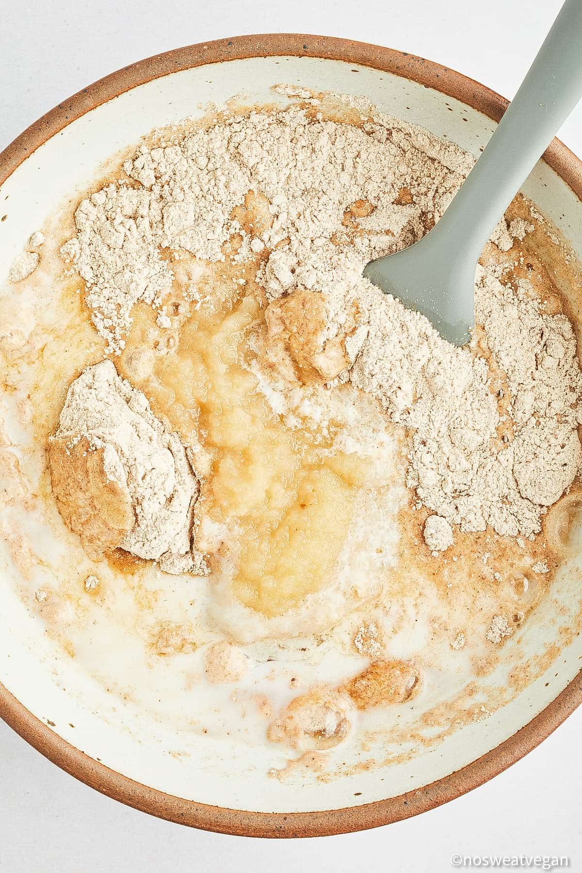 Wet ingredients added to the batter.