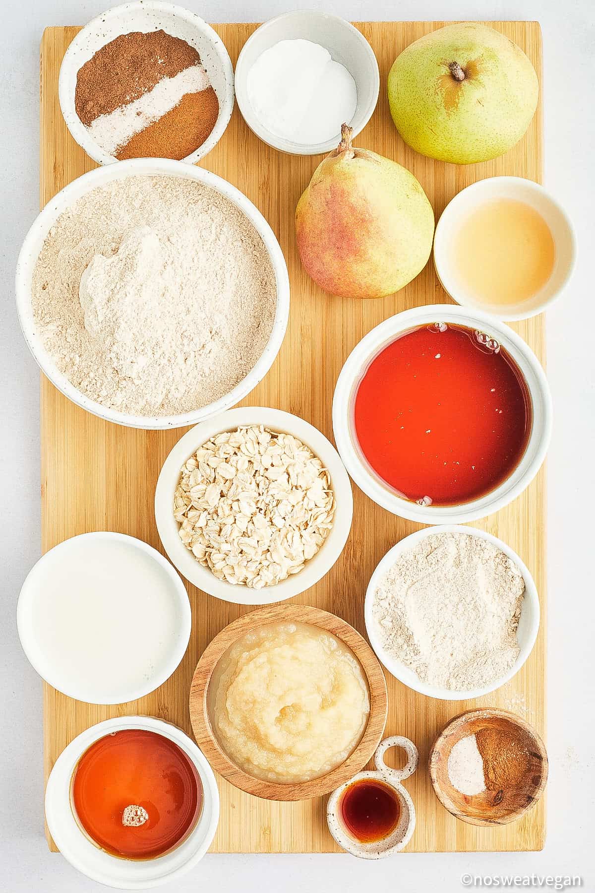 Vegan pear muffin ingredients.