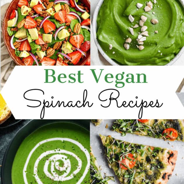 Collage of vegan spinach recipes.